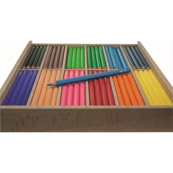 Kresba ROLF Education Jumbo set barevných pastelek pro školky – dřevěný box, 144 pastelek ve 12 barvách, tuha 3,8 mm