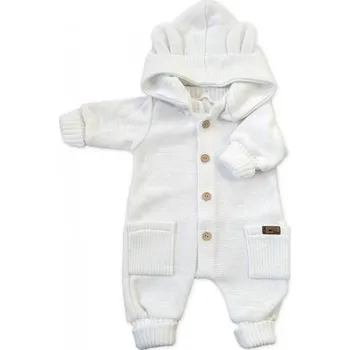 Kojenecký overall Kazum Dětský pletený overálek s odepínací kapucí Kokosově bílý Vel. 80/86