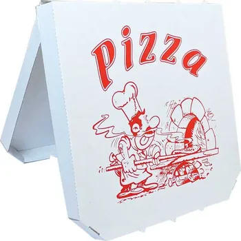 Jednorázové nádobí pizza krabice 400x400x30 mm, bílá s potiskem, zkosené hrany (50 ks/balení)