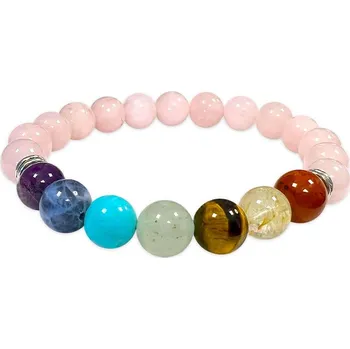 Drahý kámen Mani Bhadra Mani Bhadra Náramek s drahými čakrovými kameny 7 Chakra a kameny Růženín (korálky&nbsp;Ø cca 8 mm)