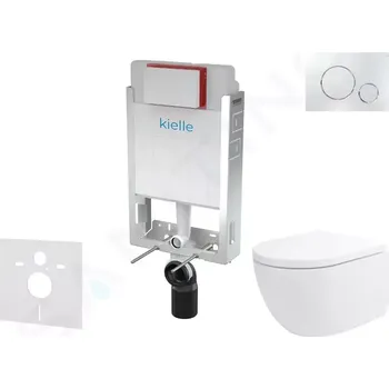 WC sada kielle Set předstěnové instalace, klozetu Oudee Vortex, sedátka softclose a tlačítka Gemini II, lesklý chrom 30505SZ83