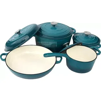 Sada nádobí Čtyřdílná sada litinového nádobí smaltovaného tyrkysová 4 kusy tyrkysová