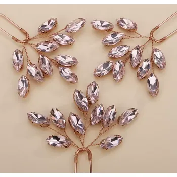 Ozdoba do vlasů B-TOP Štrasové svatební vlásenky 3 ks Druh barvy: Zlatá růžová