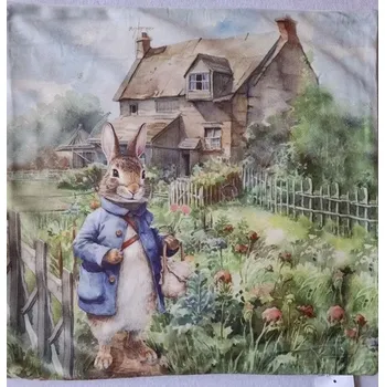 Povlak na dekorativní polštářek Povlak na polštářek zajíček a zahrádka 01