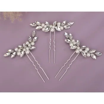 Souprava šperků B-TOP Sada 3 ks vlásenek s krystaly a bílými perlami