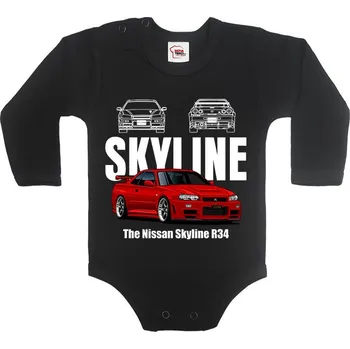 Kojenecký body Dětské body Nissan Skyline R34, Barva Černá, Velikost 80 / 9-12m, Canvas Dětské body Bezvatriko.cz 2328