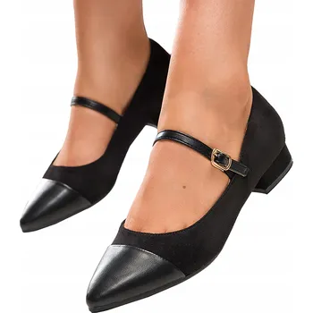Dámské baleríny BALERÍNKY Černé Dámské Pásek Mary Jane Ozdobná Špička KOŽENÁ STÉLKA vel. 39