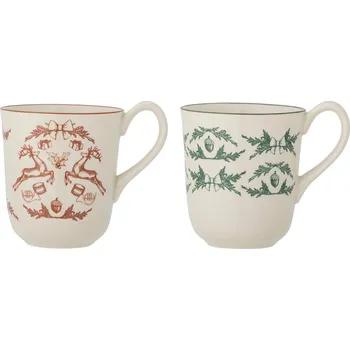 Krémové hrnky s vánočním motivem z kameniny v sadě 2 ks 300 ml Beth – Bloomingville ID_1543906