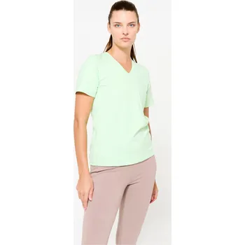 Pánské tričko DOMYOS Dámské fitness bavlněné tričko s výstřihem do V M ZELENÁ