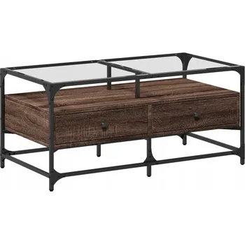 Konferenční stolek Konferenční stolek skleněný hnědý dub 98,5x50x45 cm