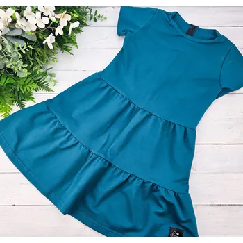 Dívčí šaty Kulišárny Dívčí teplákové BOHO šaty TEAL VELIKOST: 74-80, DÉLKA RUKÁVU: KRÁTKÝ RUKÁV