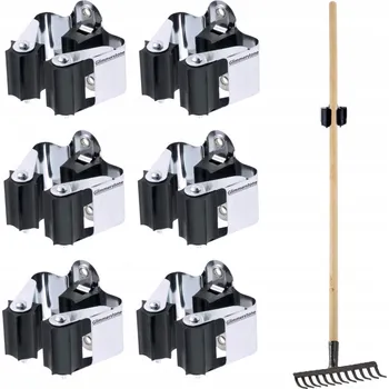 Věšák DRŽÁK NA ZEĎ NA NÁŘADÍ METLY MOP HRÁBĚ PRAKTICKÝ 6 KS