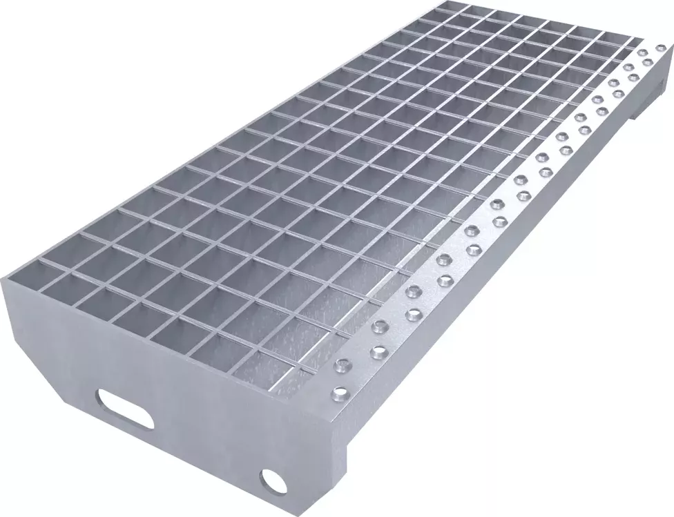 Kovový pozinkovaný protiskluzový schodišťový stupeň (30/3, 34/38) FLOMA SteelStep - 60 x 24 x 3 cm