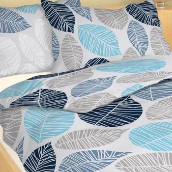Povlečení Bavlněné povlečení listy šedo-modré 9408-65 - 140x200 + 70x90 cm (standard)