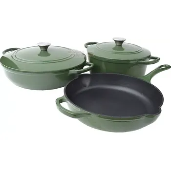 Sada nádobí Třídílná sada litinového nádobí smaltovaného zelená (třídílná souprava litinového nádobí smaltovaného zelená se dvěma poklicemi)