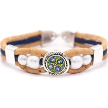 Kabelka Korkový náramek - Modro-zelený s ozdobou