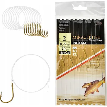 Rybářský háček Háčky pro lov ze dna, plavané, s návazcem, s protihrotem Miracle Fish ISEAMA, vázaný rýč/protihrot vel. 2 10 ks