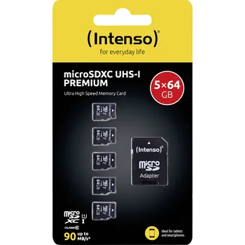 Paměťová karta Intenso Premium 5er Pack (5 x 64 GB) paměťová karta microSDXC 64 GB Class 10 UHS-I vč. SD adaptéru