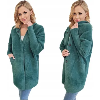 Dámský kabát Kabát Soprato zelený vlněný oversize s kapucí ke kolenům