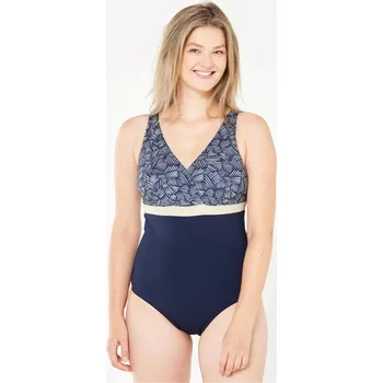 Dámské plavky DECATHLON Dámské jednodílné zpevňující plavky Mia All Mini 50 BÉŽOVÁ|MODRÁ