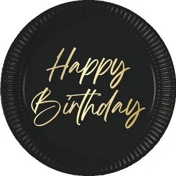 Party dekorace Papírové talíře Elegant Happy Birthday černé, 23 cm
