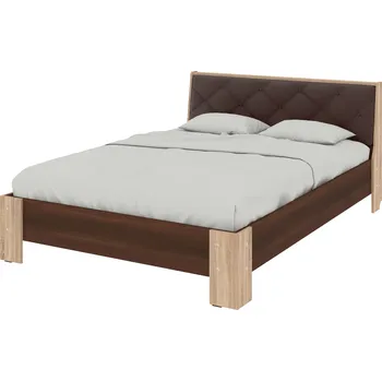 Postel Slevadoma Postel, 140 x 200 cm "MONIKA" Barva: dub sonoma + ořech - tmavý, Materiál: koženka - hnědá (premium)