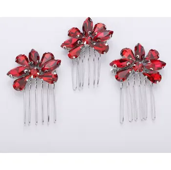 Souprava šperků B-TOP Sada 3 ks krystalových hřebínků Flower Druh barvy: Červená