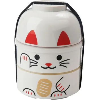 Jídlonosič Hakoya Japonský jídlonosič Bento Maneki Neko bílý, 850 ml