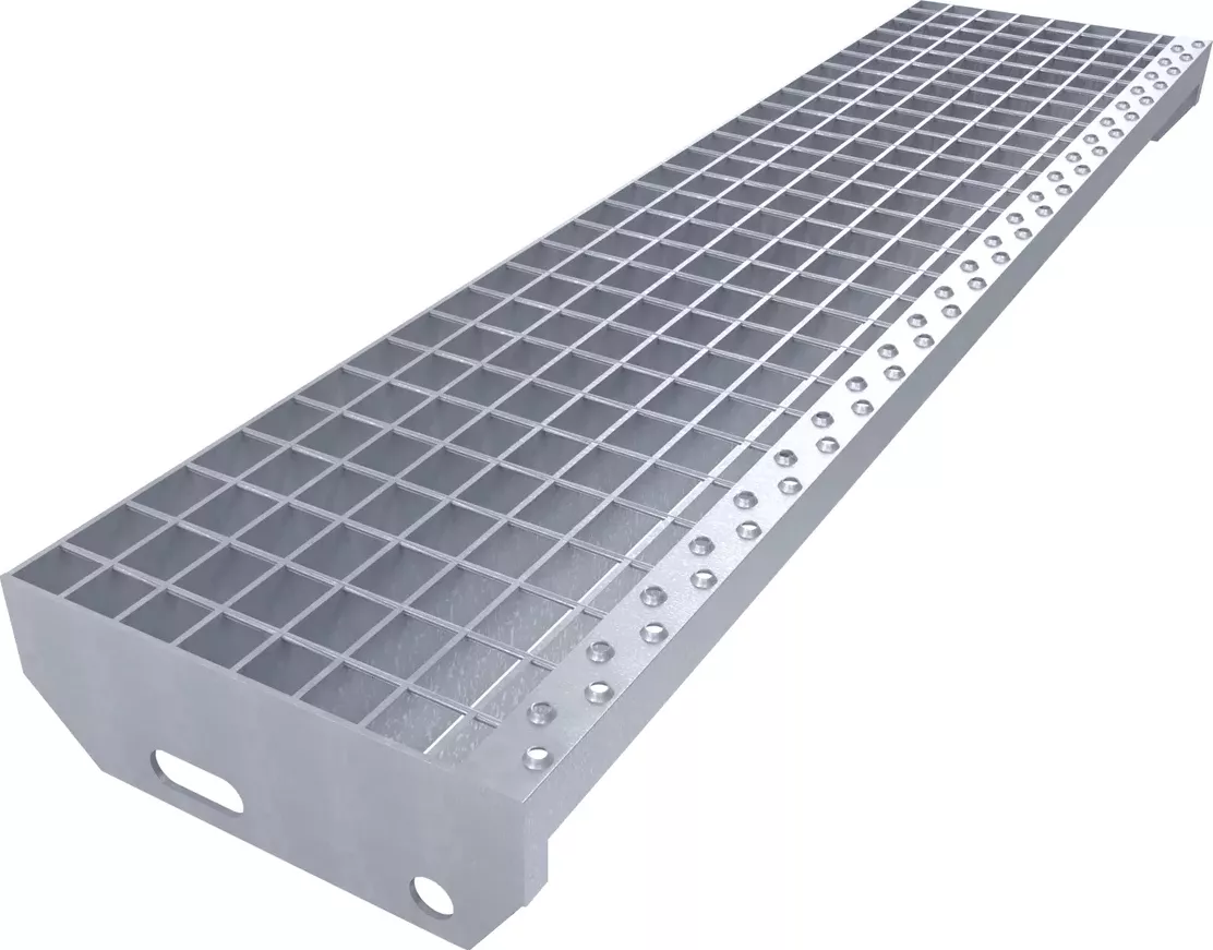 Kovový pozinkovaný protiskluzový schodišťový stupeň (30/2, 34/38) FLOMA SteelStep - 100 x 24 x 3 cm