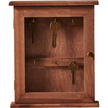 Věšák Věšák skříňka na klíče dřevěná 6 háčků, hnědá