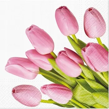 Papírový ubrousek Velikonoce ubrousky Paw - růžové tulipány 33 cm 20 ks