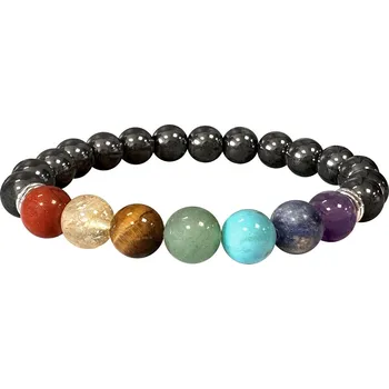 Drahý kámen Mani Bhadra Mani Bhadra Náramek s drahými čakrovými kameny 7 Chakra a kameny Hematit (korálky&nbsp;Ø cca 8 mm)