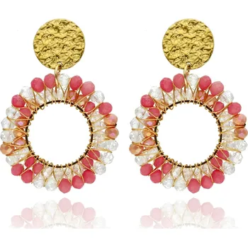 Náušnice Yvon Letní kruhové náušnice MADERA s fasetovaným sklem v růžovo-zlatých tónech