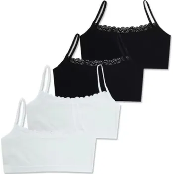 Dívčí podprsenka s krajkou (lambáda) - bez výstuže, bez kostic (4 ks v balení) Barva: 2x bílá, 2x černá