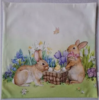 Povlak na dekorativní polštářek Povlak na polštářek zajíčci a kuřátko