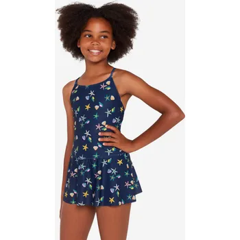 Dámské plavky DECATHLON Dívčí jednodílné plavky se sukýnkou 100 Lila 7 LET MODRÁ|ZELENÁ