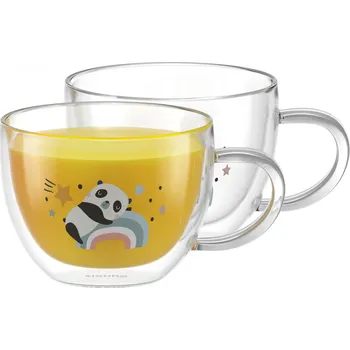 Sklenice Siguro Hrnek z dvoustěnného skla Panda, 280 ml, 2 ks
