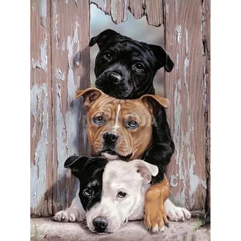 Diamantové malování Diamond painting/Huacan - Psi v díře plotu