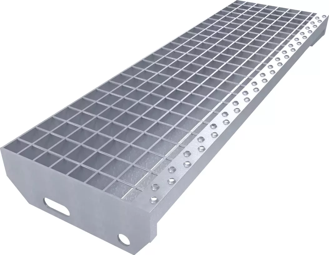 Kovový pozinkovaný protiskluzový schodišťový stupeň (30/2, 34/38) FLOMA SteelStep - 80 x 24 x 3 cm