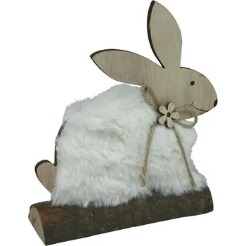 Velikonoční dekorace GOBA Velikonoční dekorace - Zajíček na dřívku s plyšem a mašlí, 13 cm
