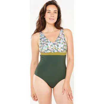 Dámské plavky DECATHLON Dámské jednodílné zpevňující plavky Mia All Mini 44 BÍLÁ|ZELENÁ