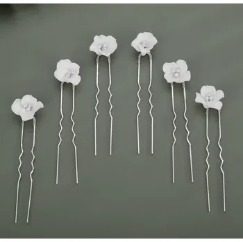 Souprava šperků B-TOP Sada vlásenek s bílými akrylovými květy - 6 ks