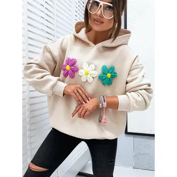 Dámská mikina Green Plant Mikina s květinami Flowers Barva: Béžová, Velikost: UNI