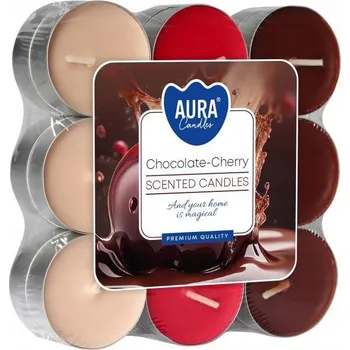 Svíčka Parafínová čajová svíčka Čokoláda - Višeň Aura 18 ks