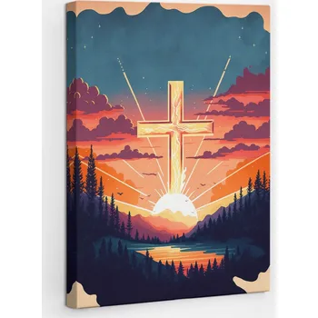 Obraz Tištěný obraz do ložnice Kříž při západu slunce 20x30 cm
