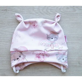 Kojenecká čepice AMÁLKA Elastická zavazovací čepička, medvědí holčička Velikost: 56-62