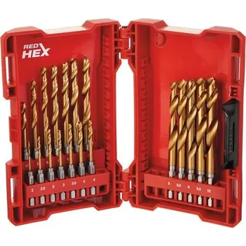 Příslušenství k vrtačce MILWAUKEE sada vrtáků do kovu 19 kusů šestihranná stopka 1/4" RED HEX HSS-G TiN v plastové