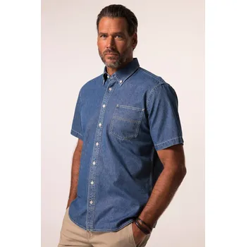 Pánská košile JP1880, Plus size Džínová košile, krátké rukávy, límeček s knoflíky, Modern střih, do 8XL pro plnoštíhlé nadměrná velikost, 837833902-1907, modrý, 8XL, Plus size oblečení, Oblečení pro vysoké muže, Nadměrné velikosti, Oblečení pro plnoštíhlé.