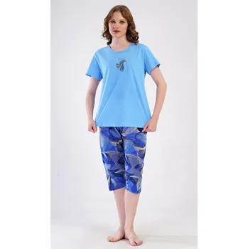 Dámské pyžamo Dámské pyžamo kapri Eliza - modrá - 4XL