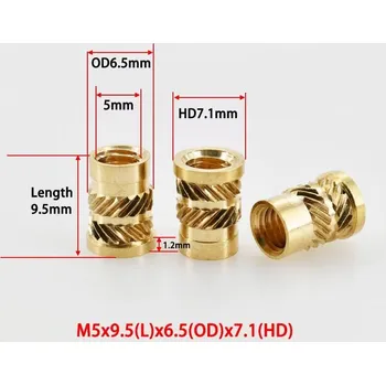 Šroub Mosazná lisovací matice do plastu s límcem 9.5 mm, M5 (OD 6.5 mm, HD 7.1 mm)